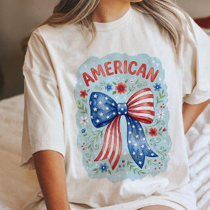 Amerikansk flaggbåge akvarell patriotisk blomster- t shirt