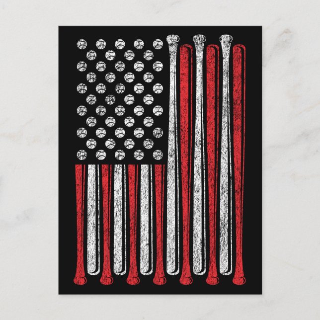 Amerikansk flaggbaseboll Vintage Roligt Vykort (Framsida)