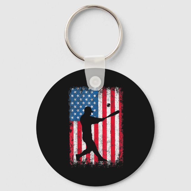 Amerikansk flaggbasebollag män pojkar barn flickor nyckelring (Framsida)