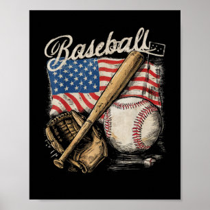 Amerikansk flaggbasebollspelare slagträ fan catche poster
