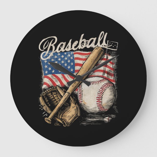 Amerikansk flaggbasebollspelare slagträ fan catche stor klocka (Framsida)