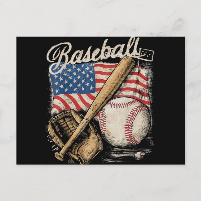 Amerikansk flaggbasebollspelare slagträ fan catche vykort (Framsida)