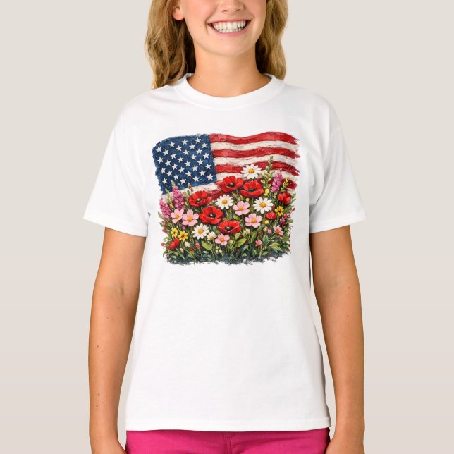 Amerikansk flaggblomma t shirt (Framsida)