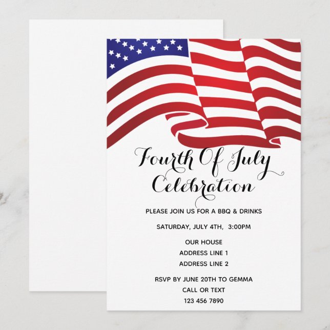 Amerikansk flaggfest den 4 juli inbjudningar (Fram/baksida)