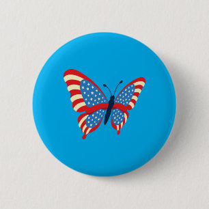 Amerikansk flaggfjäril Usa patriotisk 4 juli Knapp