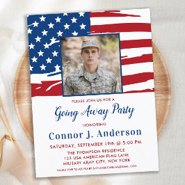 Amerikansk flaggfoto militär avskedsfest inbjudan vykort