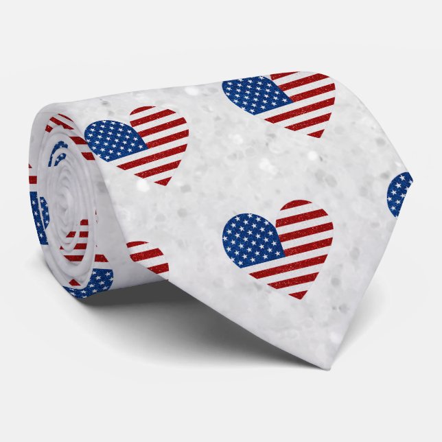 Amerikansk flagghjärta 4:e juli glitter slips (Rullad)