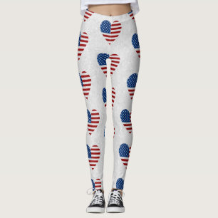 Amerikansk flagghjärta 4 juli glitter leggings