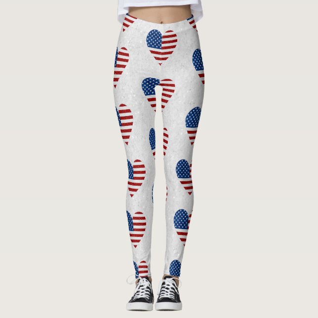 Amerikansk flagghjärta 4 juli glitter leggings (Framsida)