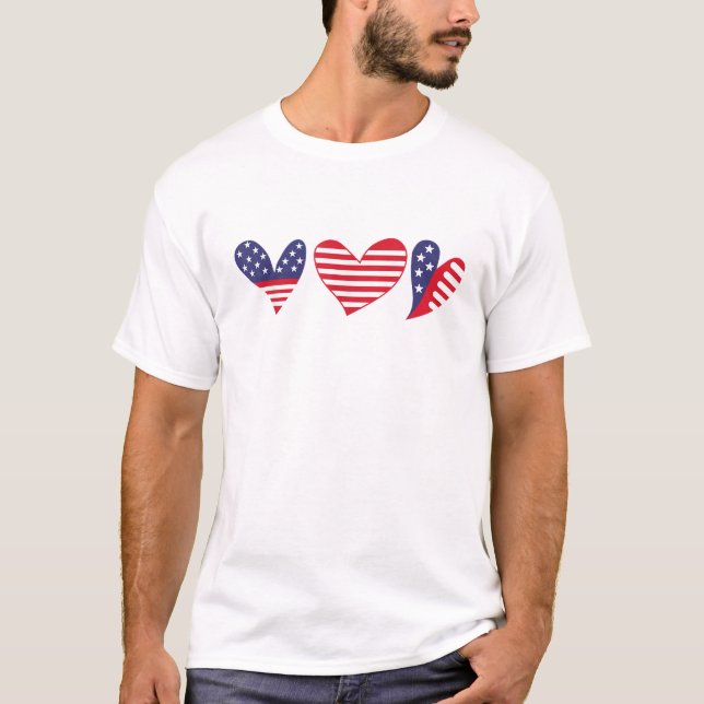 Amerikansk flagghjärta 4 juli t shirt (Framsida)