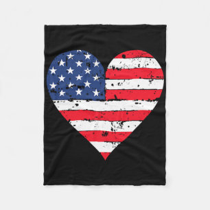 Amerikansk flagghjärta 4 juli USA patriotisk stolt Fleecefilt