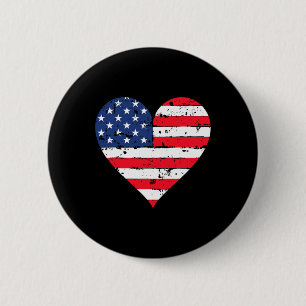 Amerikansk flagghjärta 4 juli USA patriotisk stolt Knapp