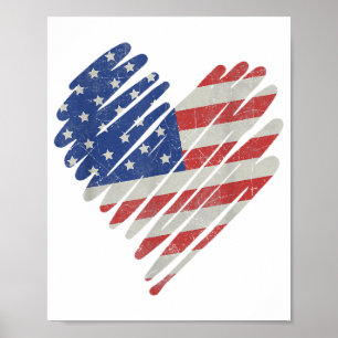 Amerikansk flagghjärta röd vit blå söt 4 juli poster
