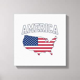 Amerikansk flaggkarta Patriotisk Vintage Grafisk T Canvastryck