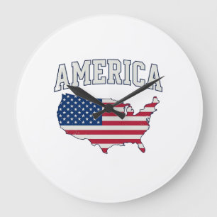 Amerikansk flaggkarta Patriotisk vintagegrafisk t- Stor Klocka