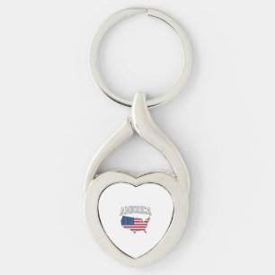Amerikansk flaggkarta Patriotisk vintagegrafisk t- Twisted Heart Silverfärgad Nyckelring