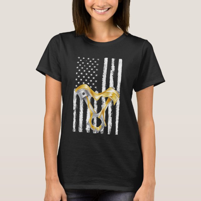Amerikansk flaggkolvmaskinbil 8 t shirt (Framsida)