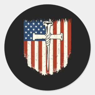 Amerikansk flaggkors 3 spik Patriotisk kristen dom Runt Klistermärke
