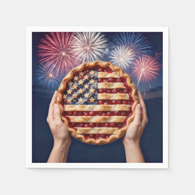 Amerikansk flaggkrusta på en körsbärspaj pappersservett (Framsidan)