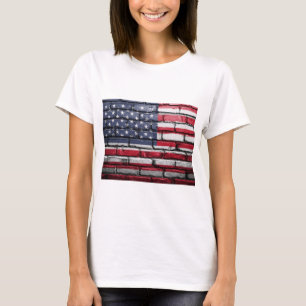 Amerikansk flaggmålning på en tegelvägg t shirt