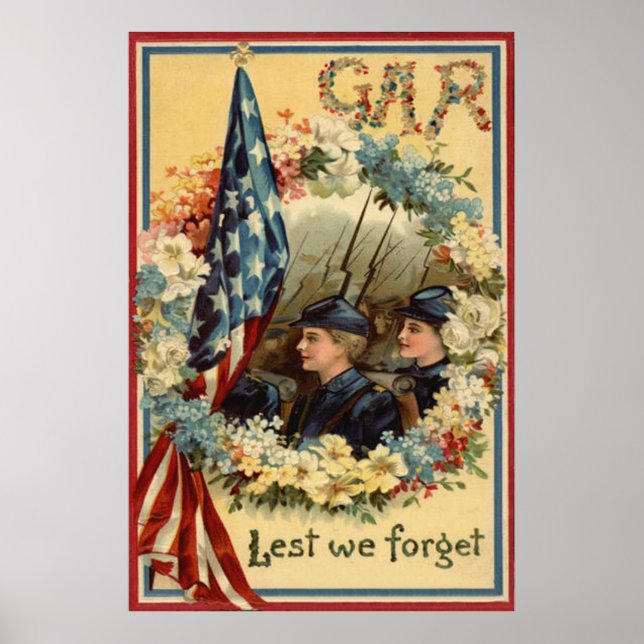 Amerikansk flaggparad med krans marscherar inbörde poster (Framsidan)