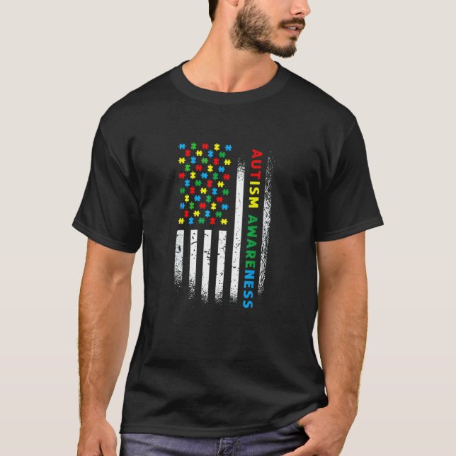 Amerikansk flaggpussel Autism Acceptans T Shirt (Framsida)
