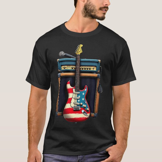 Amerikansk flaggrockgitarr t shirt (Framsida)