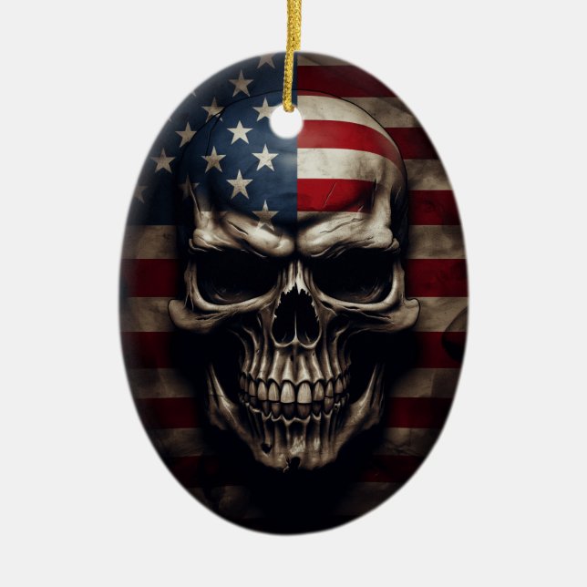 Amerikansk flaggskalle  julgransprydnad keramik (Framsidan)