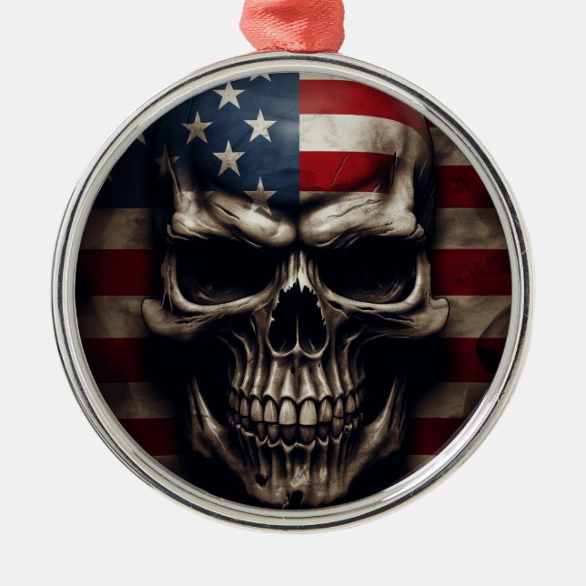 Amerikansk flaggskalle  julgransprydnad metall (Framsidan)