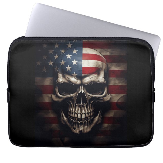 Amerikansk flaggskalle  laptop fodral (Framsidan)