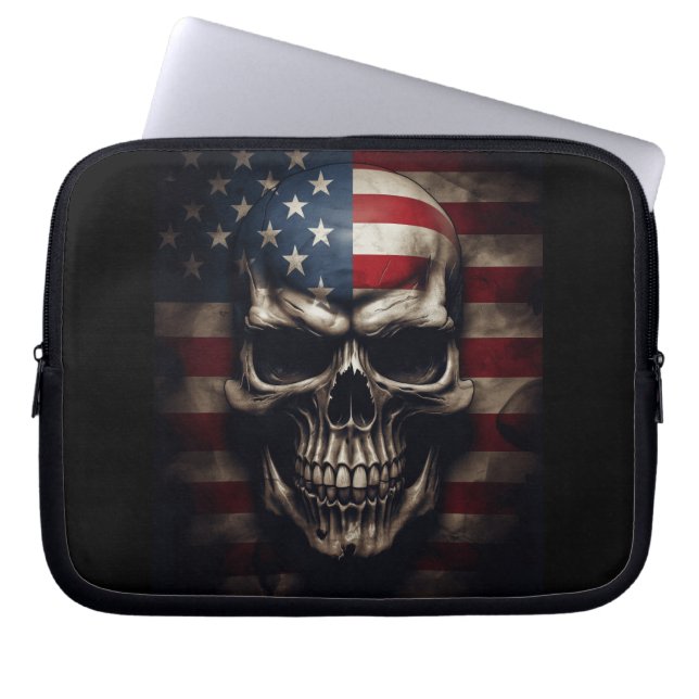 Amerikansk flaggskalle  laptop fodral (Framsidan)