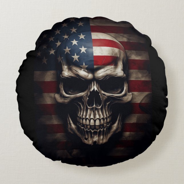 Amerikansk flaggskalle  rund kudde (Framsidan)