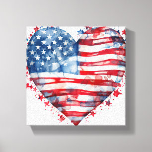 Amerikansk flaggstjärnor ränder hjärta patriotisk  canvastryck
