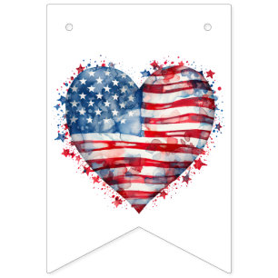Amerikansk flaggstjärnor ränder hjärta patriotisk vimplar