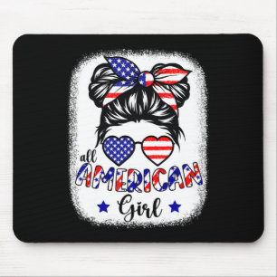 Amerikansk flicka 4:e juli Shirt Women Messy Bun Musmatta
