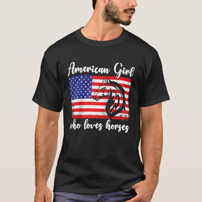 Amerikansk flicka som kärlek hästar rider Raglan B T Shirt (Framsida)