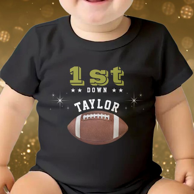 Amerikansk fotboll Fält 1:a födelsedag Party Black T Shirt (American Football Field 1st Birthday Party Black Baby Bodysuit)