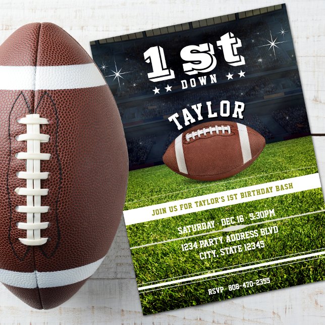 Amerikansk fotboll Fält 1:a födelsedag Party Inbjudningar (American Football Field 1st Birthday Party Invitation)