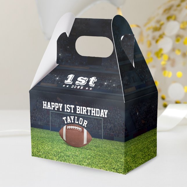 Amerikansk fotboll Fält Lycklig 1:a födelsedag Par Presentaskar (American Football Field Happy 1st Birthday Party Favor Box)