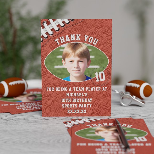 Amerikansk fotboll Födelsedagsfoto Tack-kort Tack Kort (A thank you card to send out for your american football theme party)
