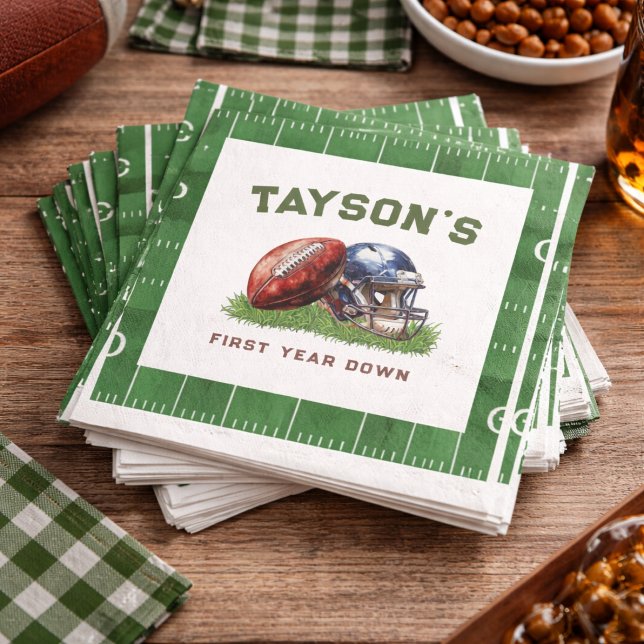 Amerikansk fotboll - första året nedåt 1:a födelse pappersservett (American Football First Year Down 1st Birthday Napkins
)