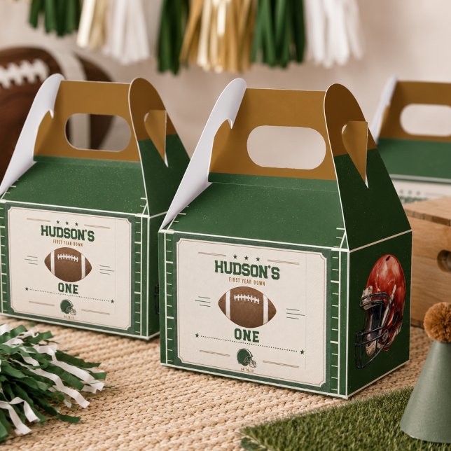 Amerikansk Fotboll Första Året Ner 1:a Födelsedag Presentaskar (American Football First Year Down 1st Birthday favor box)