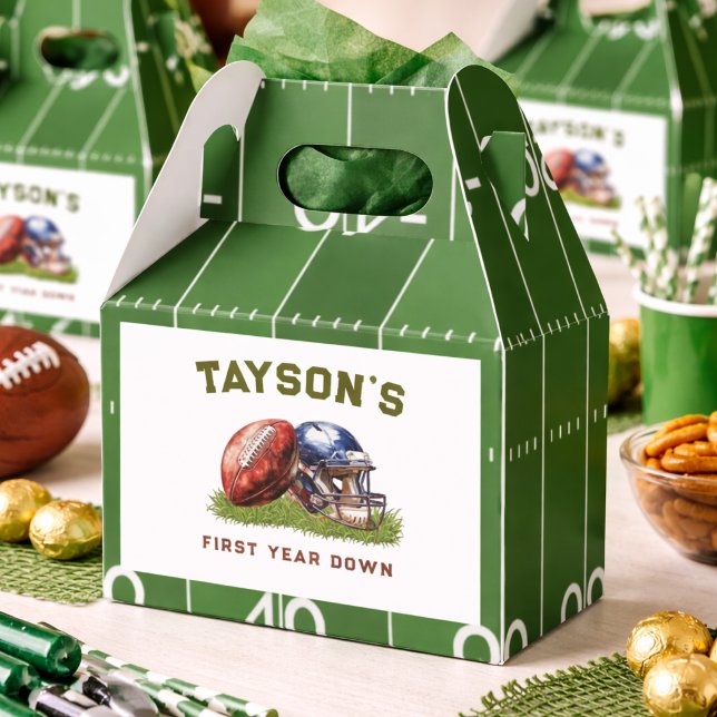 Amerikansk fotboll Första året nere 1-årsdag Presentaskar (American Football First Year Down 1st Birthday Favor Boxes
)