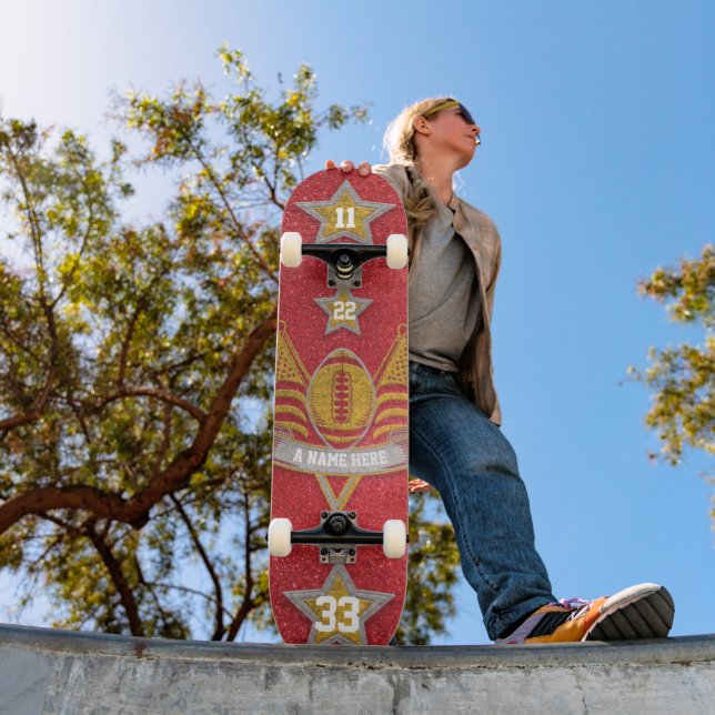 Amerikansk fotboll Jersey Färg Red + Guld Glitter Mini Skateboard Bräda 18,5 Cm (Utomhus 1)