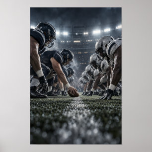 Amerikansk fotboll Line of Scrimmage – Svart och v Poster