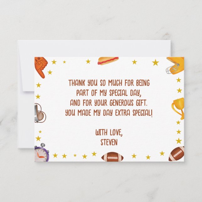 Amerikansk fotboll sport boll barn födelsedag tack kort (Framsida)