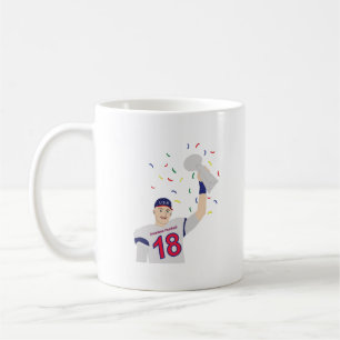 Amerikansk fotbollsspelare som höjer troféerna kaffemugg