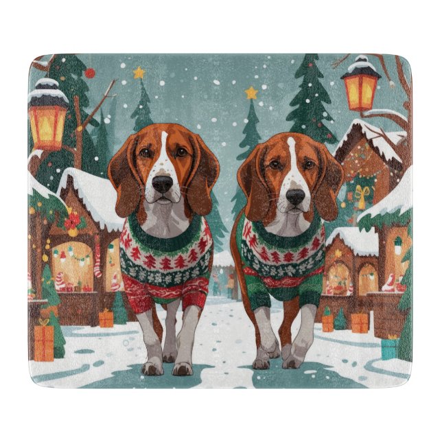 Amerikansk Foxhound Hundar Jul Snö Högtid (Framsidan)