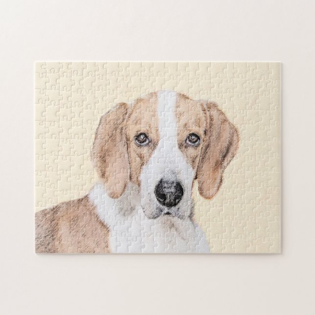 Amerikansk Foxhound-målning - Söt Original Hundkon Pussel (Horisontell)