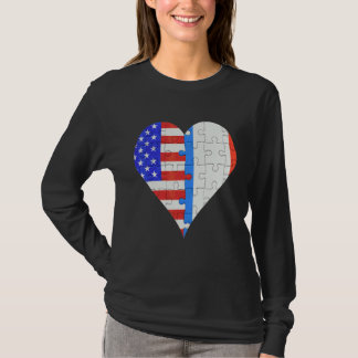 Amerikansk Fransk Flagga Heart T Shirt